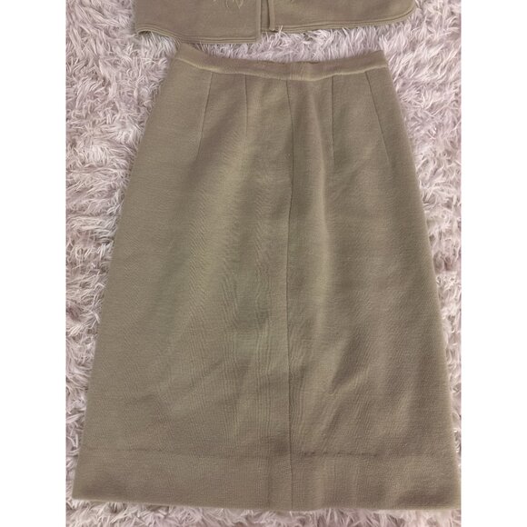 Charles & Co 100% Wool Embroidered Floral Green 2-Piece Skirt Suit Set Vintage - Picture 6 of 16